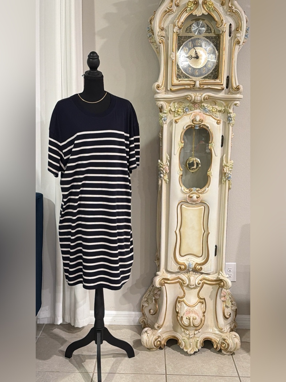 Express Navy & White Striped Midi Dress